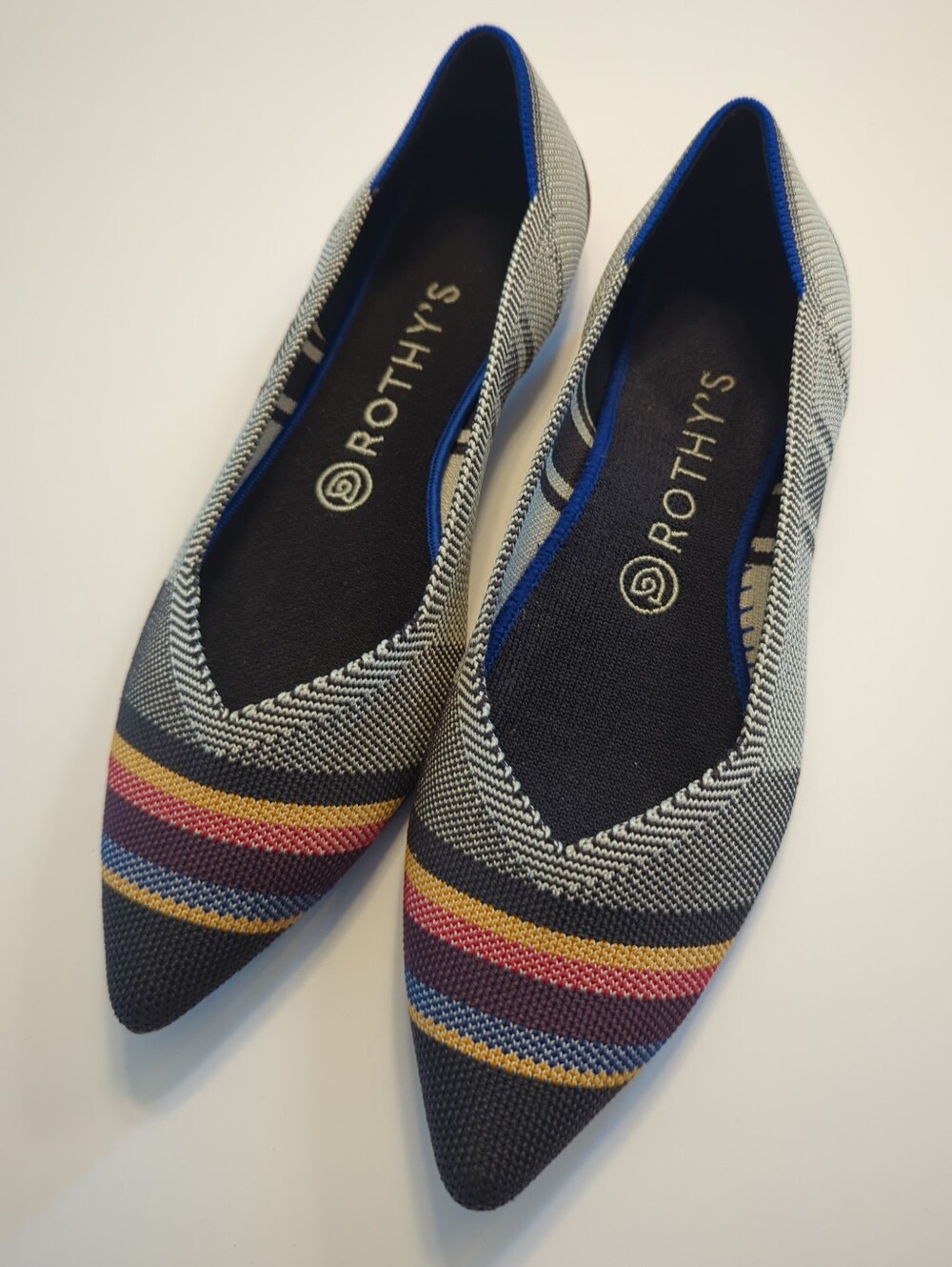 Rothy's The Point Inverse Stripe Washable Flats Size 9.5 Multi-Color Rare EUC - Picture 4 of 9